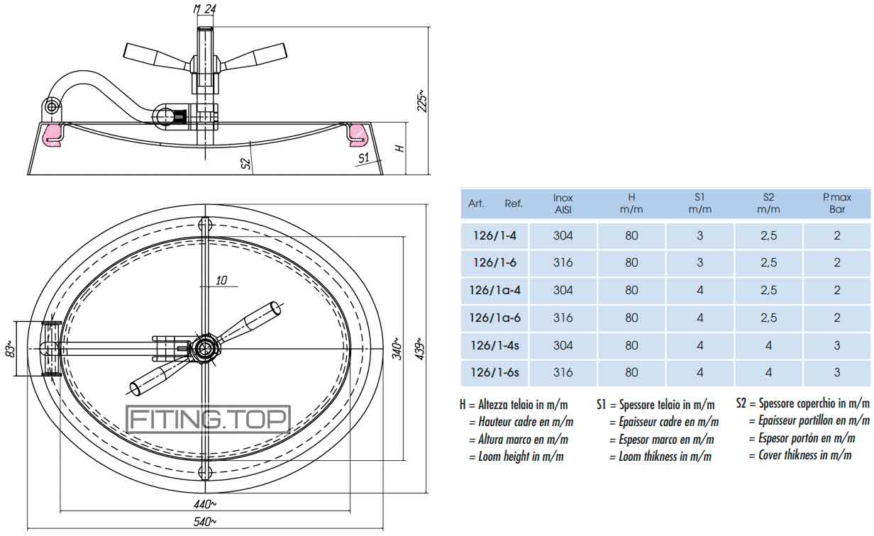 Люк нержавеющий овальный 440х340 мм 80х4 АИСИ304 2 атм (открывается наружу), (АРТ. 126ъ1-4)