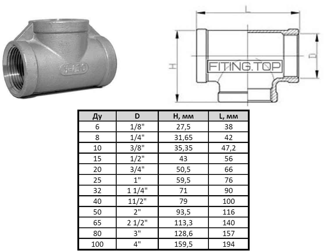 Купить тройник резьбовой нержавеющий Ду 15 (1/2") AISI 304/316 Купить тройник резьбовой нержавеющий Ду 15 (1/2") AISI 304/316