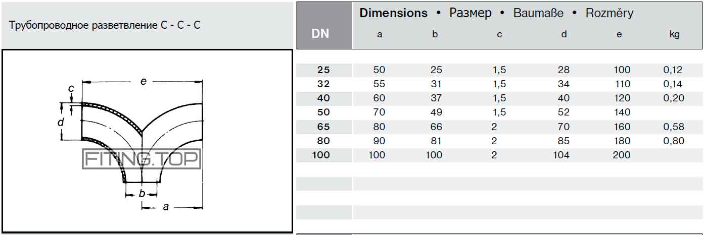 3032 Трубопроводное разветвление нержавеющее AISI 304 3032 Трубопроводное разветвление нержавеющее AISI 304