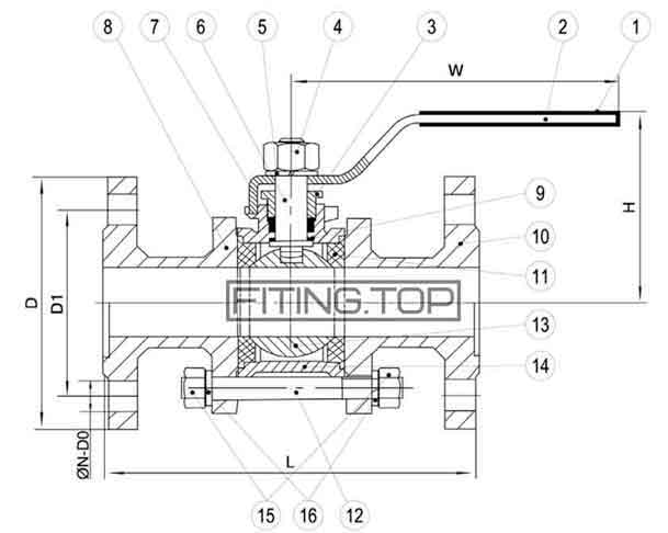 Кран кульовий нержавіючий фланцевий трискладовий AISI 304/PTFE/PN40: розміри