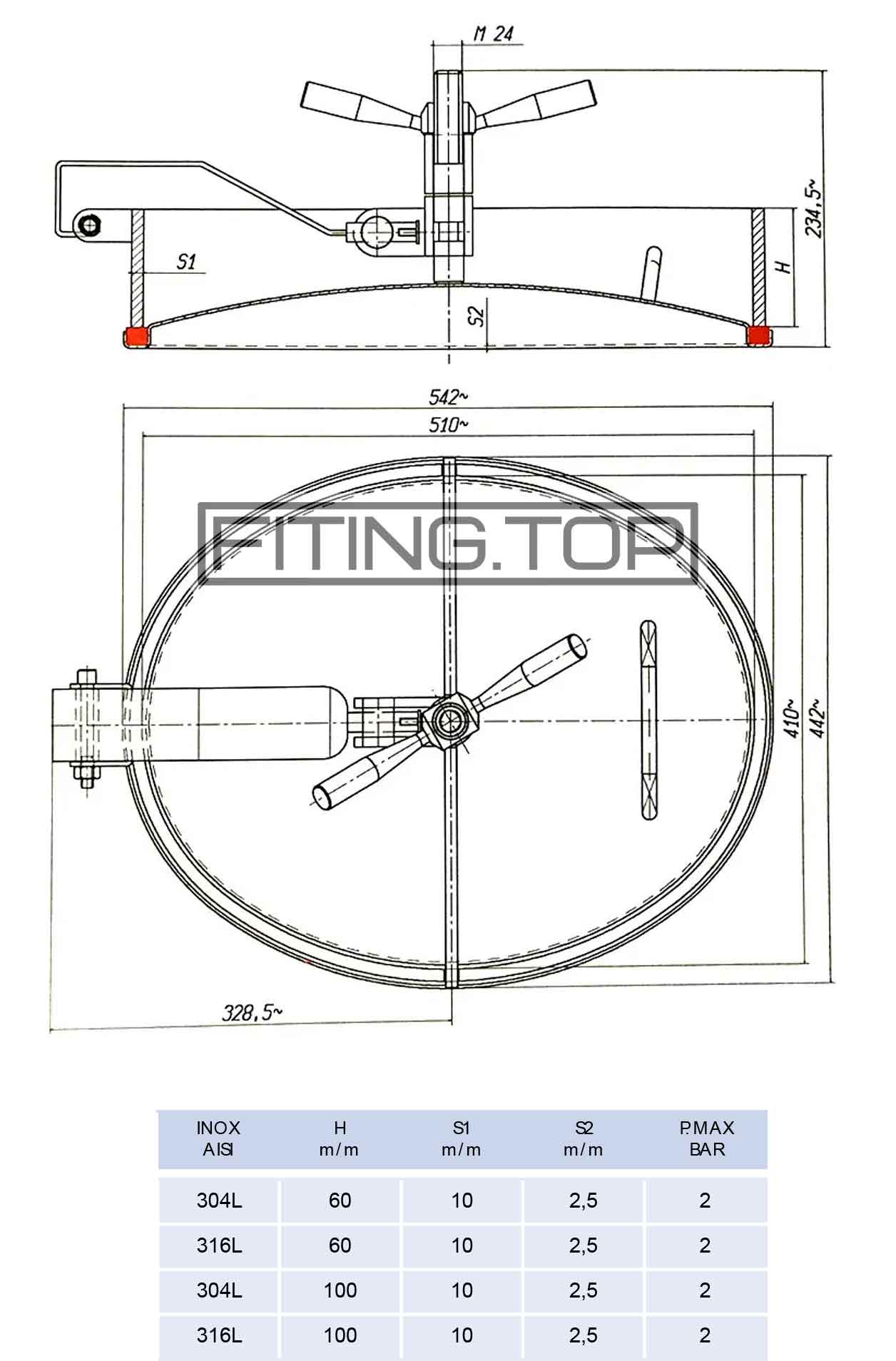 Люк нержавіючий овальний 410х510 (відкривається всередину)
